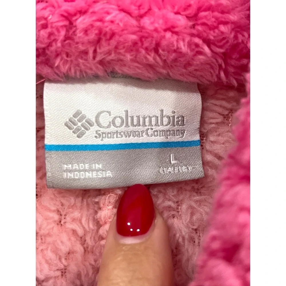 Columbia Girls Pink Sherpa Fleece Jacket Size Large 14/16 Quarter Zip Pullover